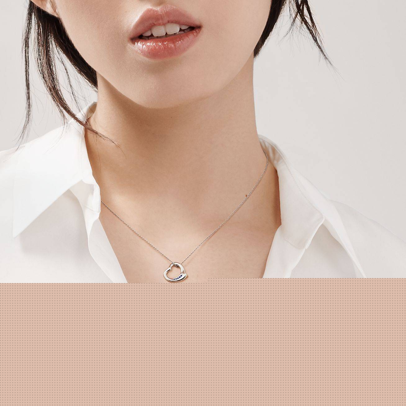 T*f*ny  elsa peretti® open heart pendant in platinum with sapphires, 16 mm