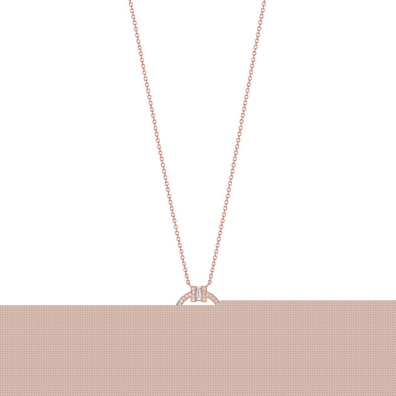T*f*ny t diamond pendant in 18k rose gold with a baguette diamond