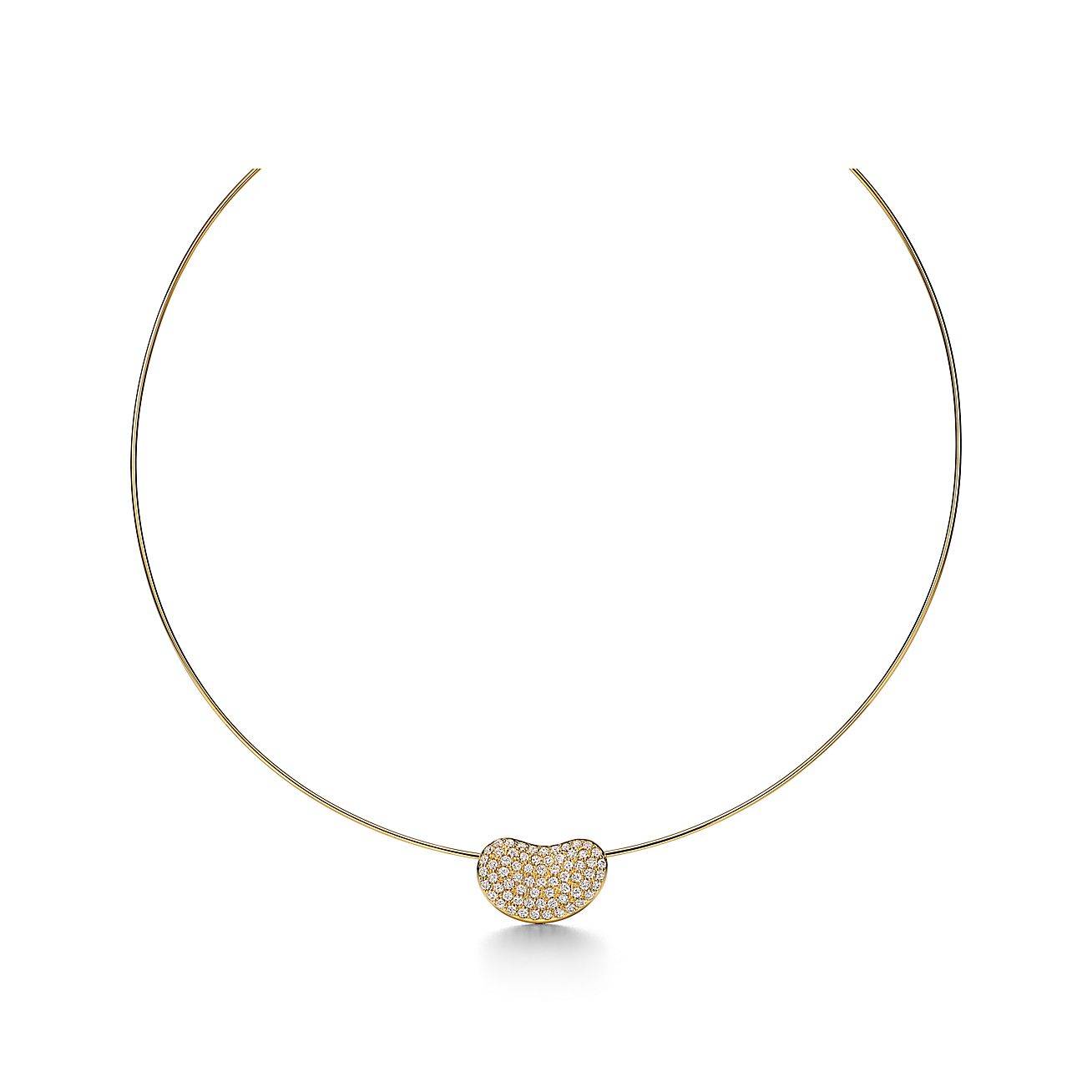 T*f*ny elsa peretti® bean® design wire necklace in gold with pavÉ diamonds, 20 mm