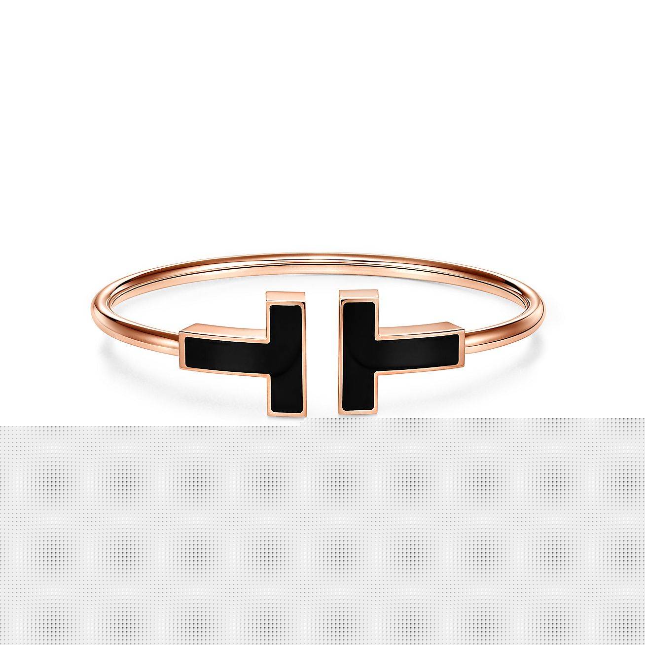 T*f*ny t wide black onyx wire bracelet in 18k rose gold