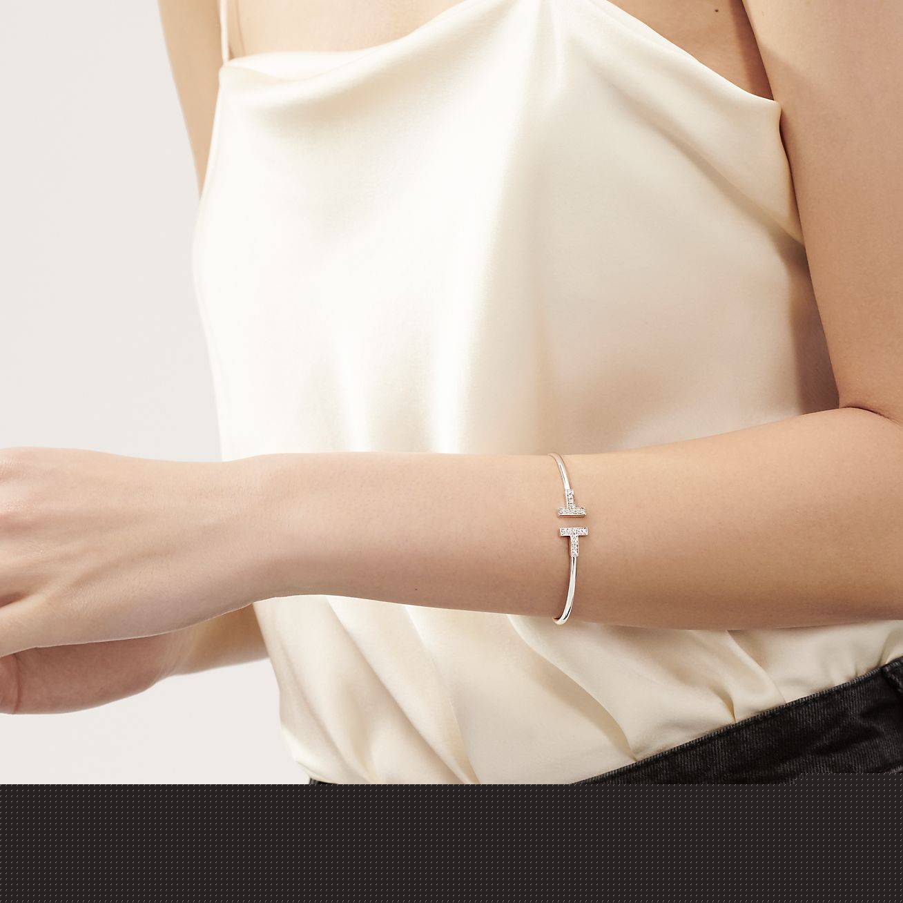 T*f*ny t diamond wire bracelet in 18k white gold