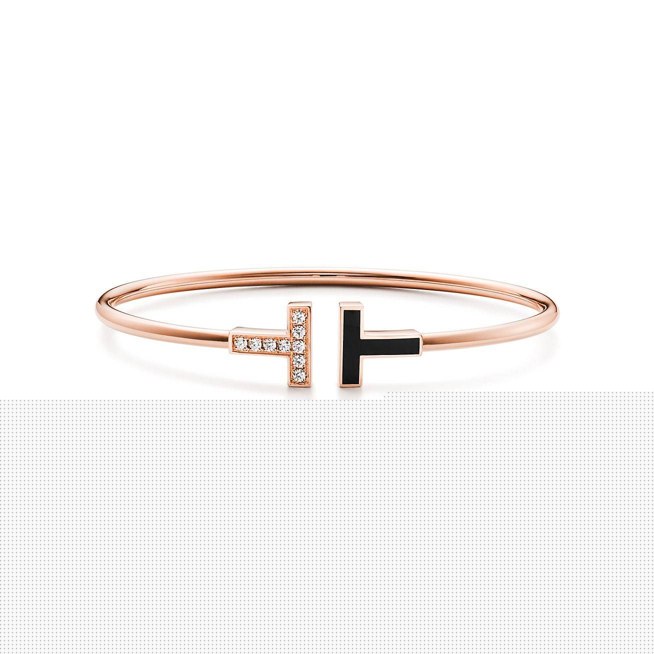 T*f*ny t wire bracelet in rose gold with black onyx and diamonds