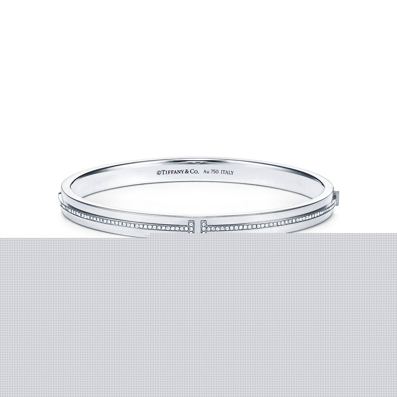 T*f*ny t diamond hinged bangle in 18k white gold