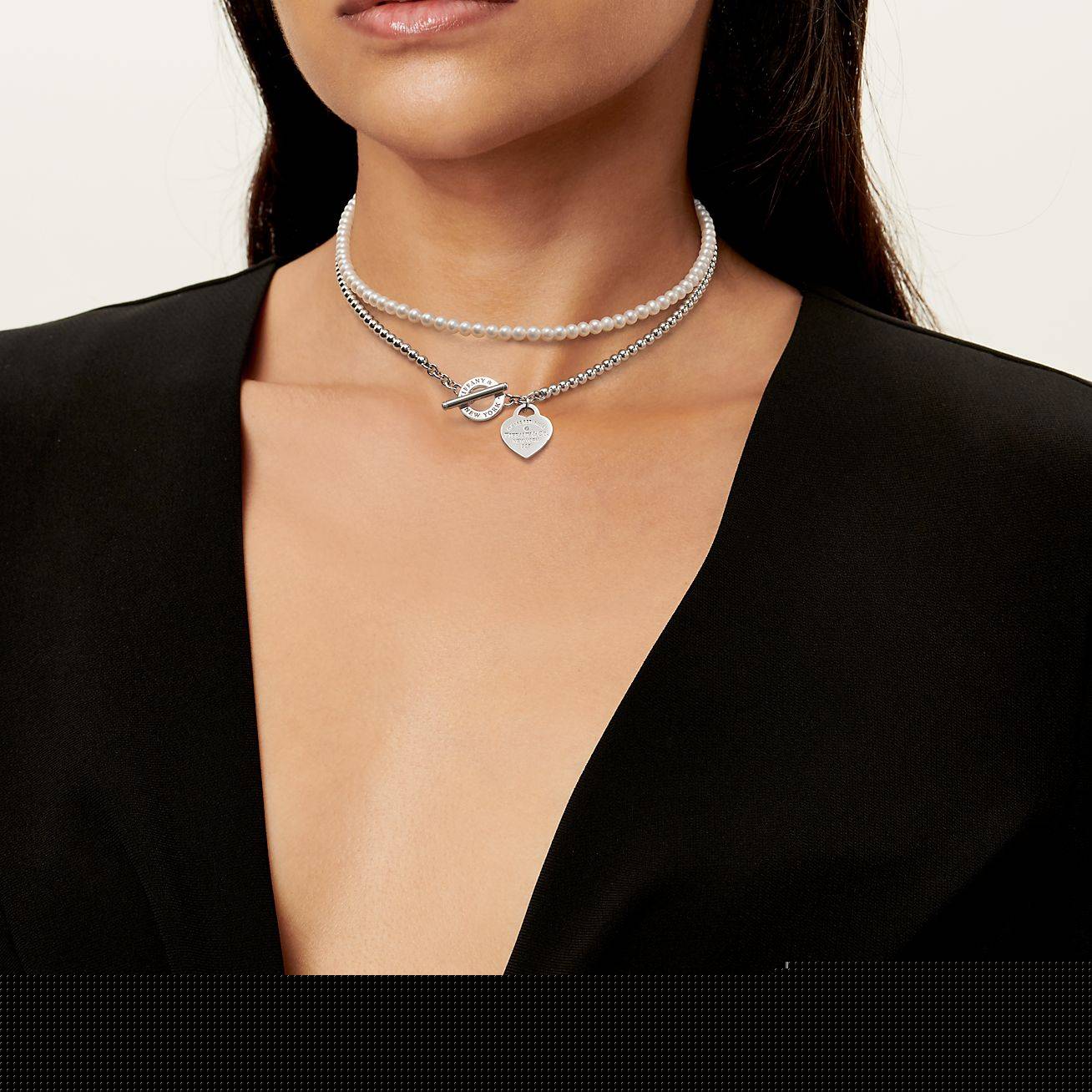 T*f*ny  return to T*f*ny® wrap necklace in silver with pearls and a diamond, small