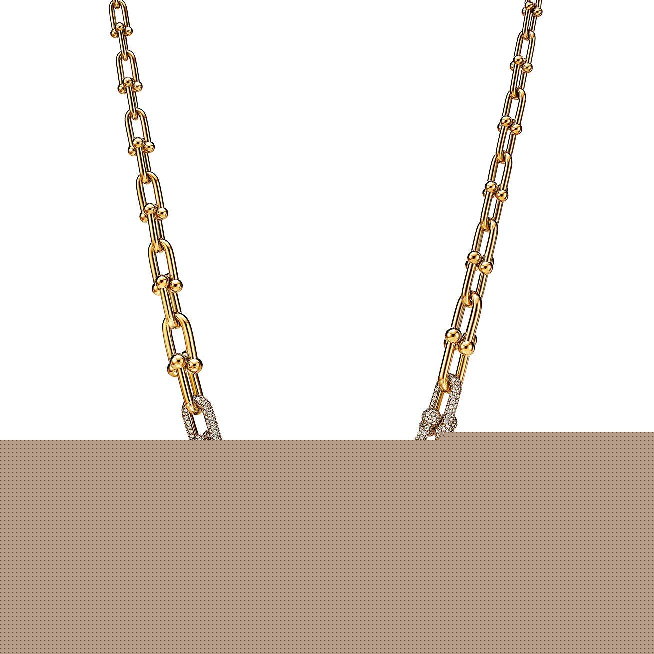 T*f*ny hardwear graduated link necklace in yellow gold with pavÉ diamonds