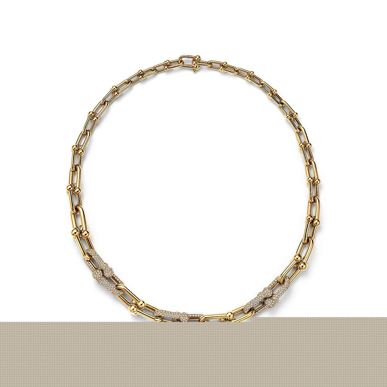 T*f*ny hardwear graduated link necklace in yellow gold with pavÉ diamonds