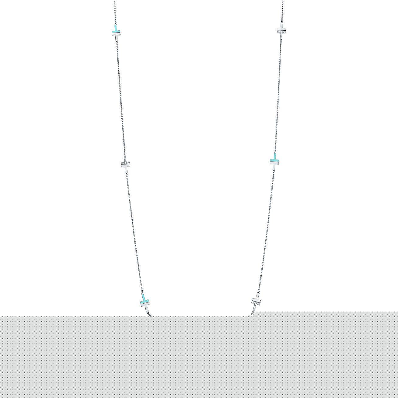 T*f*ny t diamond and turquoise station necklace in 18k white gold, 34