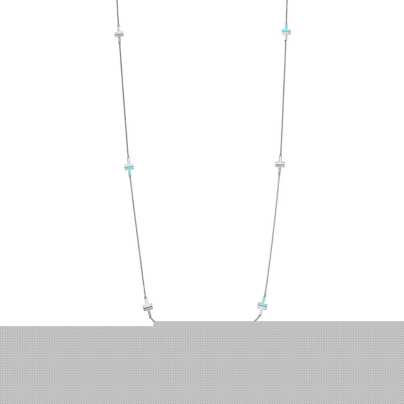 T*f*ny t diamond and turquoise station necklace in 18k white gold, 34