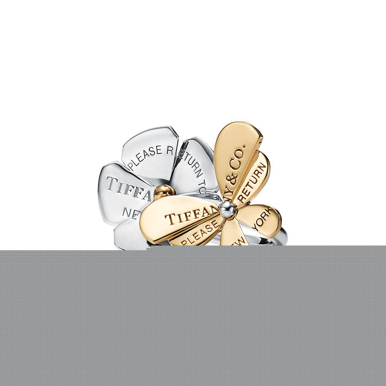 T*f*ny return to T*f*ny® love bugs butterfly flower ring in sterling silver and 18k gold