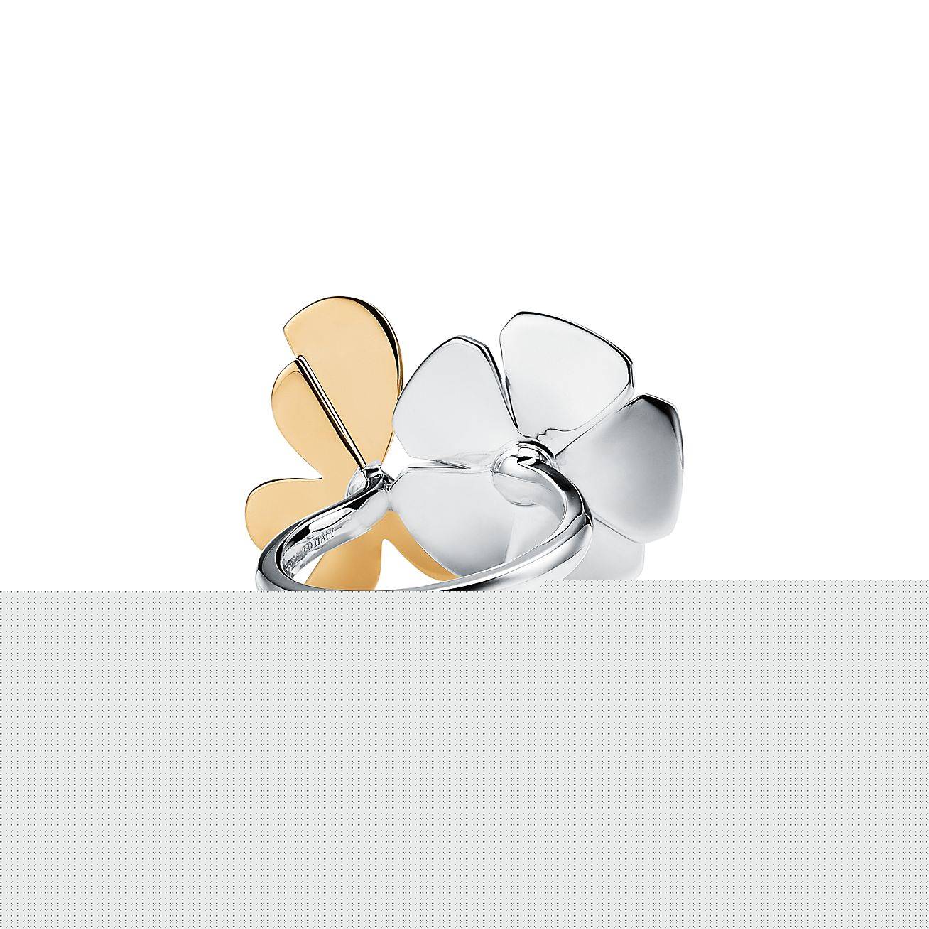 T*f*ny return to T*f*ny® love bugs butterfly flower ring in sterling silver and 18k gold