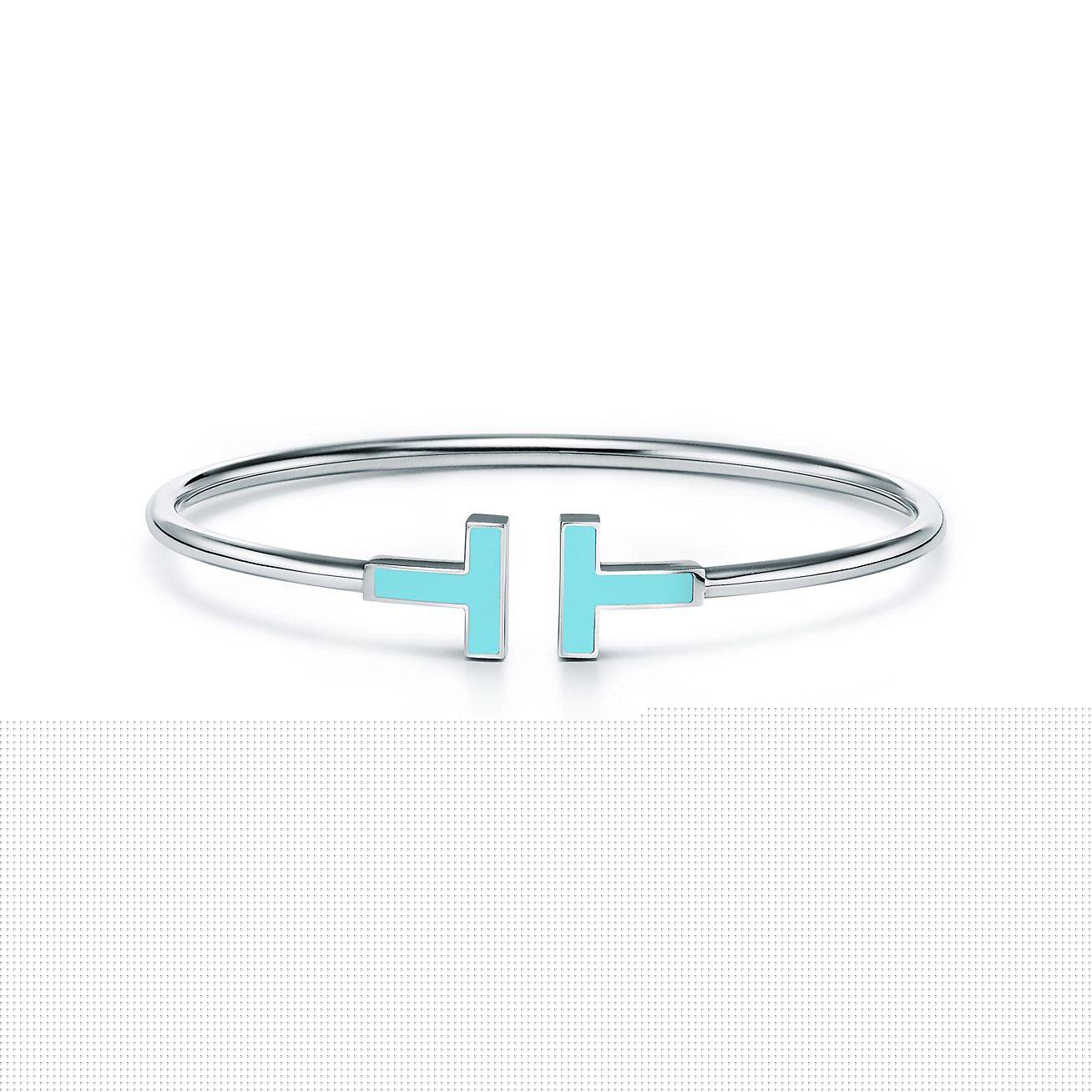 T*f*ny t turquoise wire bracelet in 18k white gold