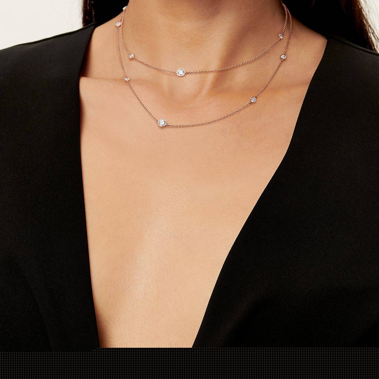 T*f*ny  elsa peretti® diamonds by the yard® sprinkle necklace in rose gold with diamonds