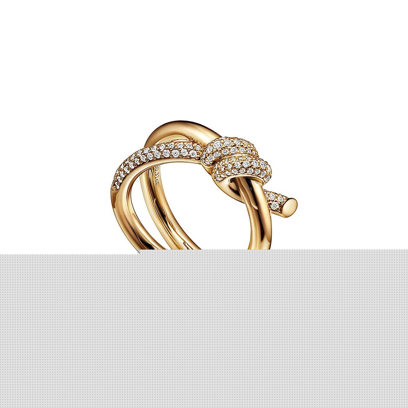 T*f*ny knot double row ring in yellow gold with diamonds