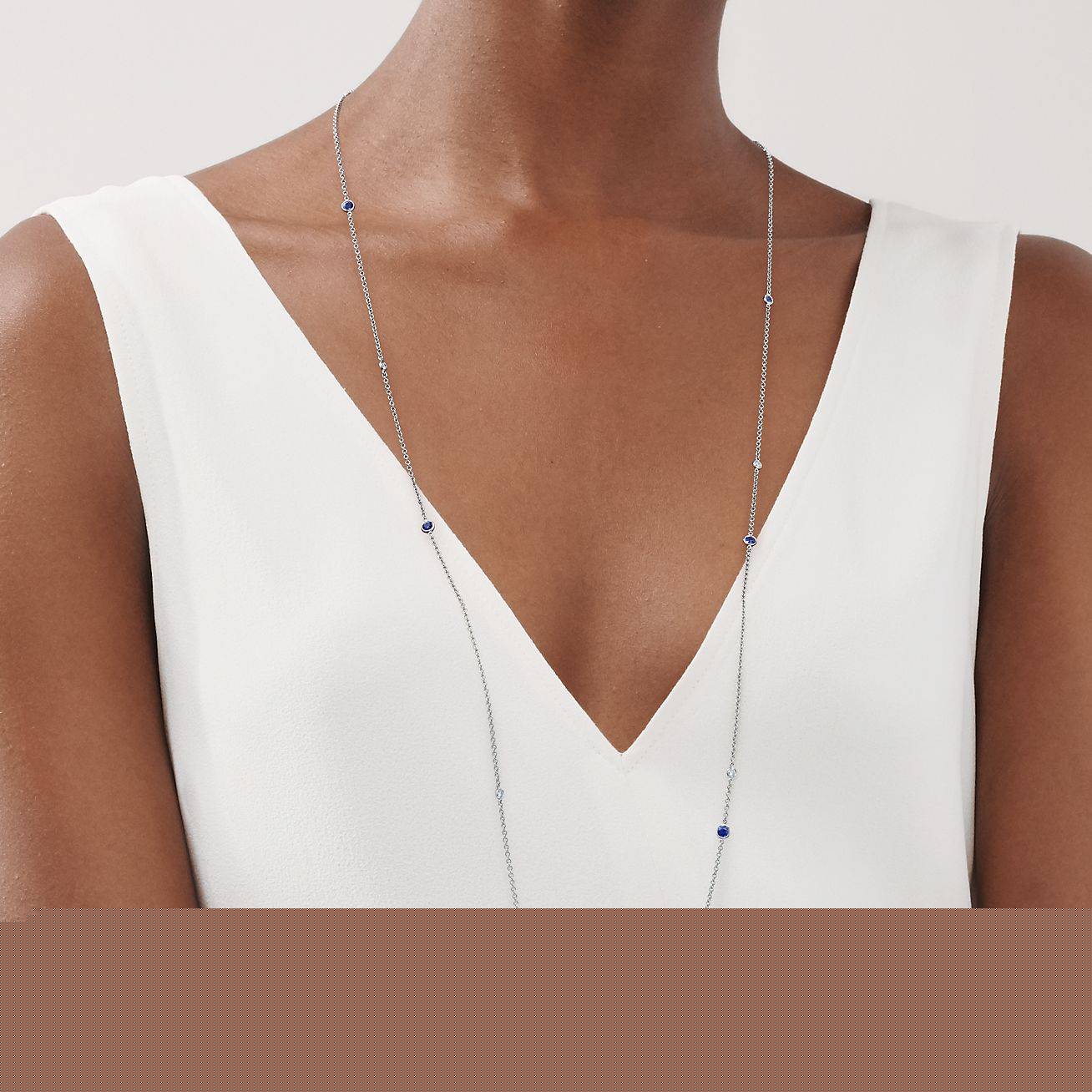 T*f*ny elsa peretti® color by the yard sprinkle necklace in platinum with sapphires and diamonds