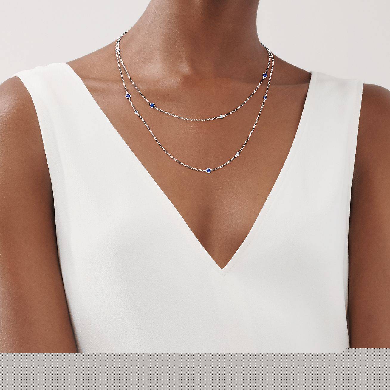 T*f*ny elsa peretti® color by the yard sprinkle necklace in platinum with sapphires and diamonds