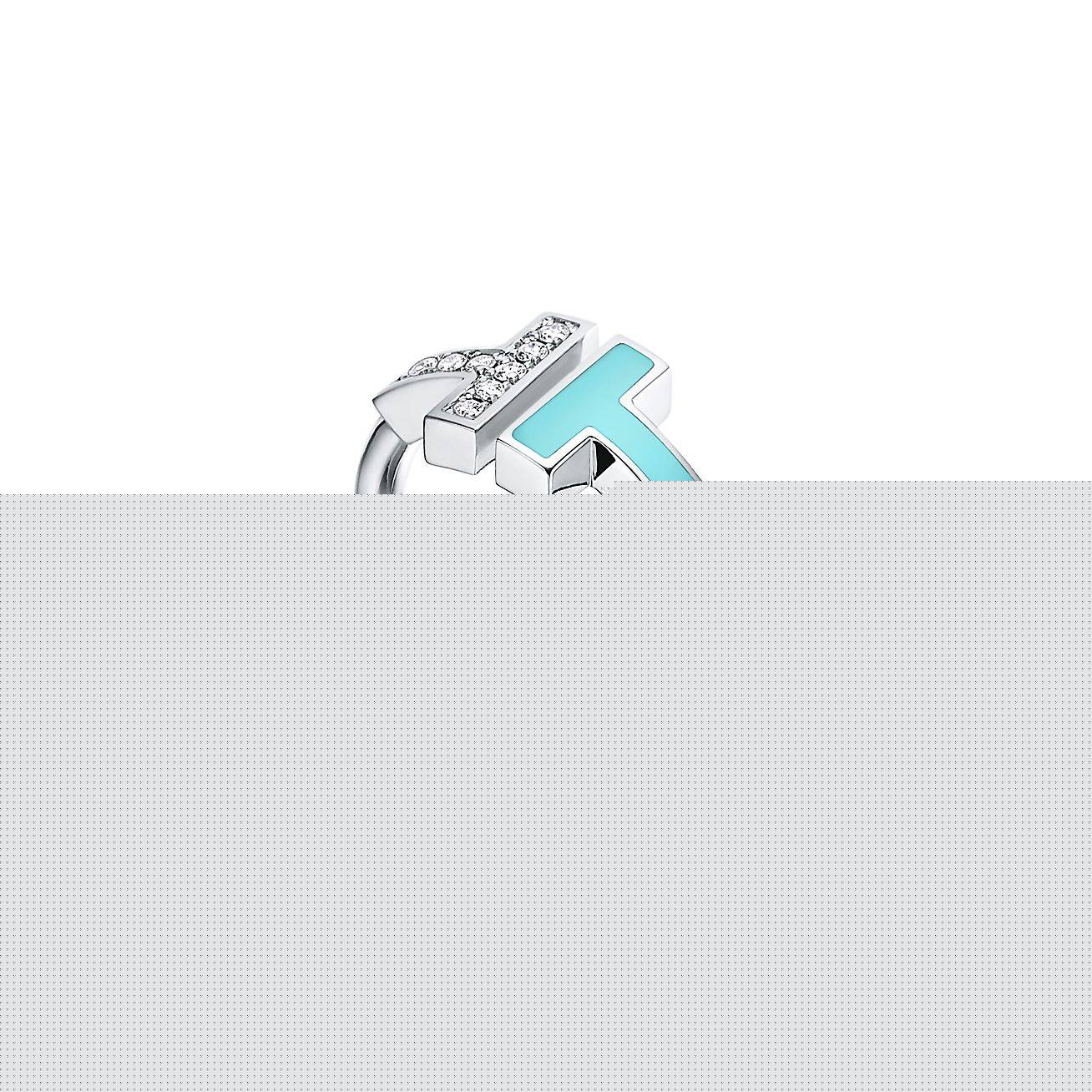 T*f*ny t diamond and turquoise wire ring in 18k white gold