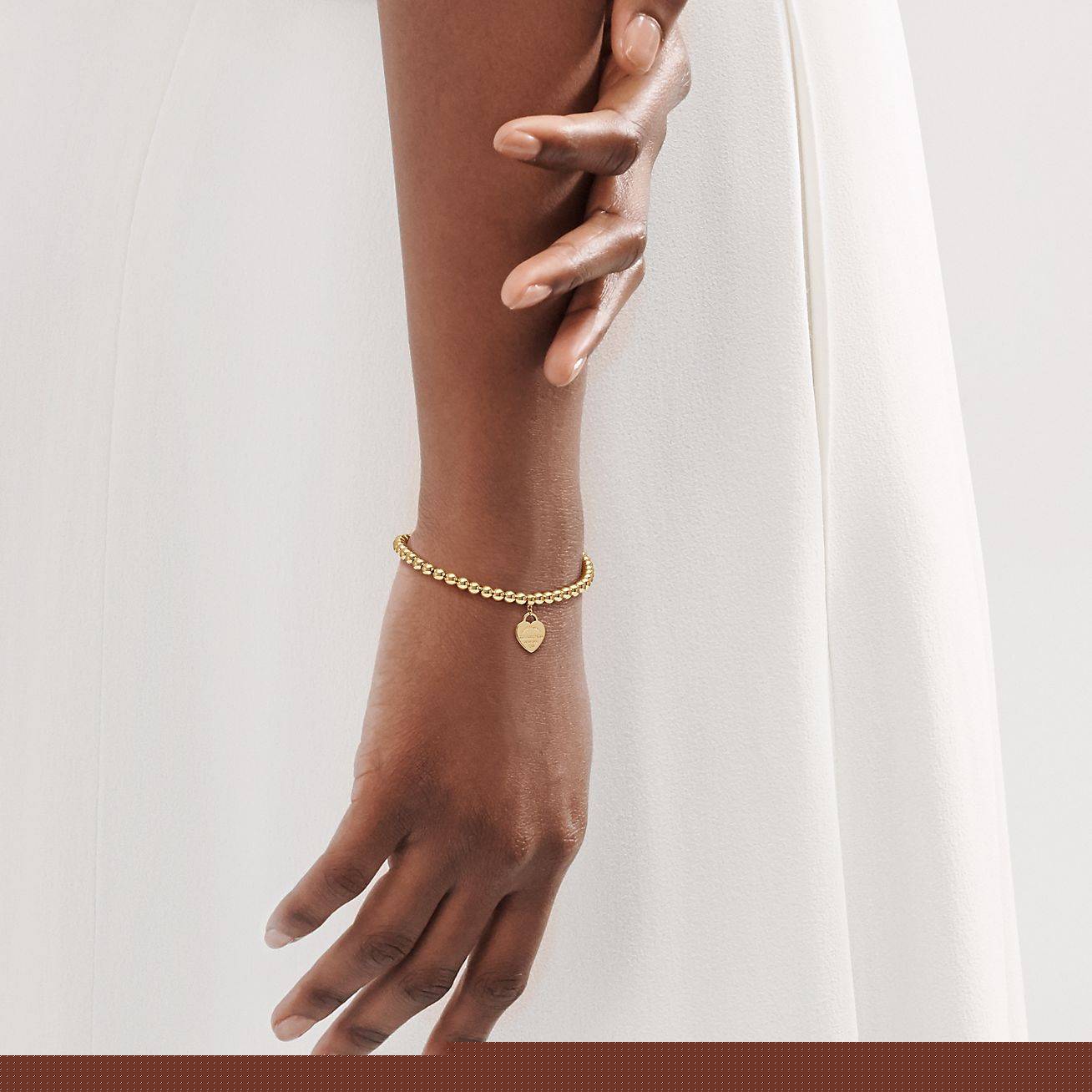 T*f*ny return to T*f*ny® heart tag bead bracelet in yellow gold
