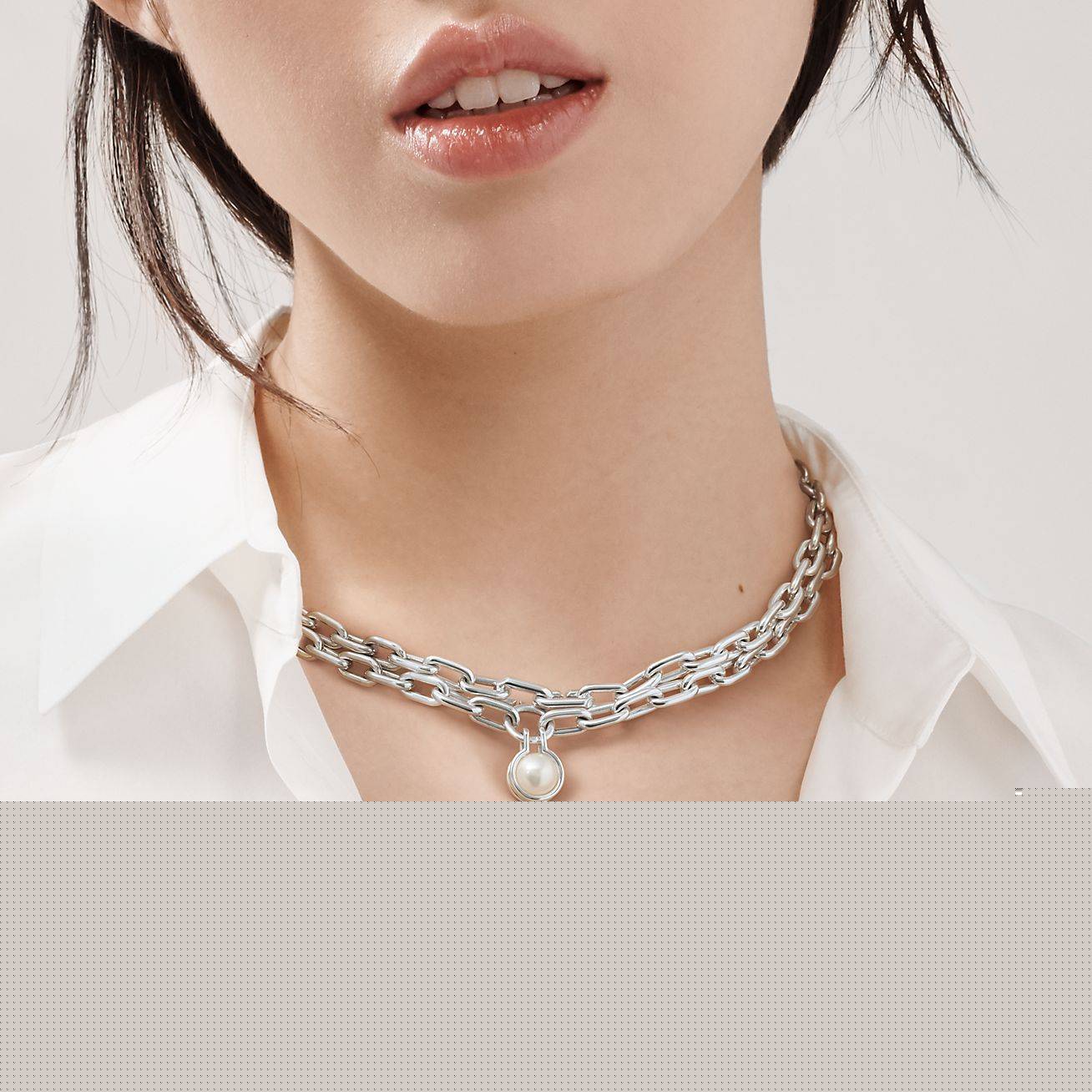 T*f*ny hardwear freshwater pearl necklace in sterling silver, 32