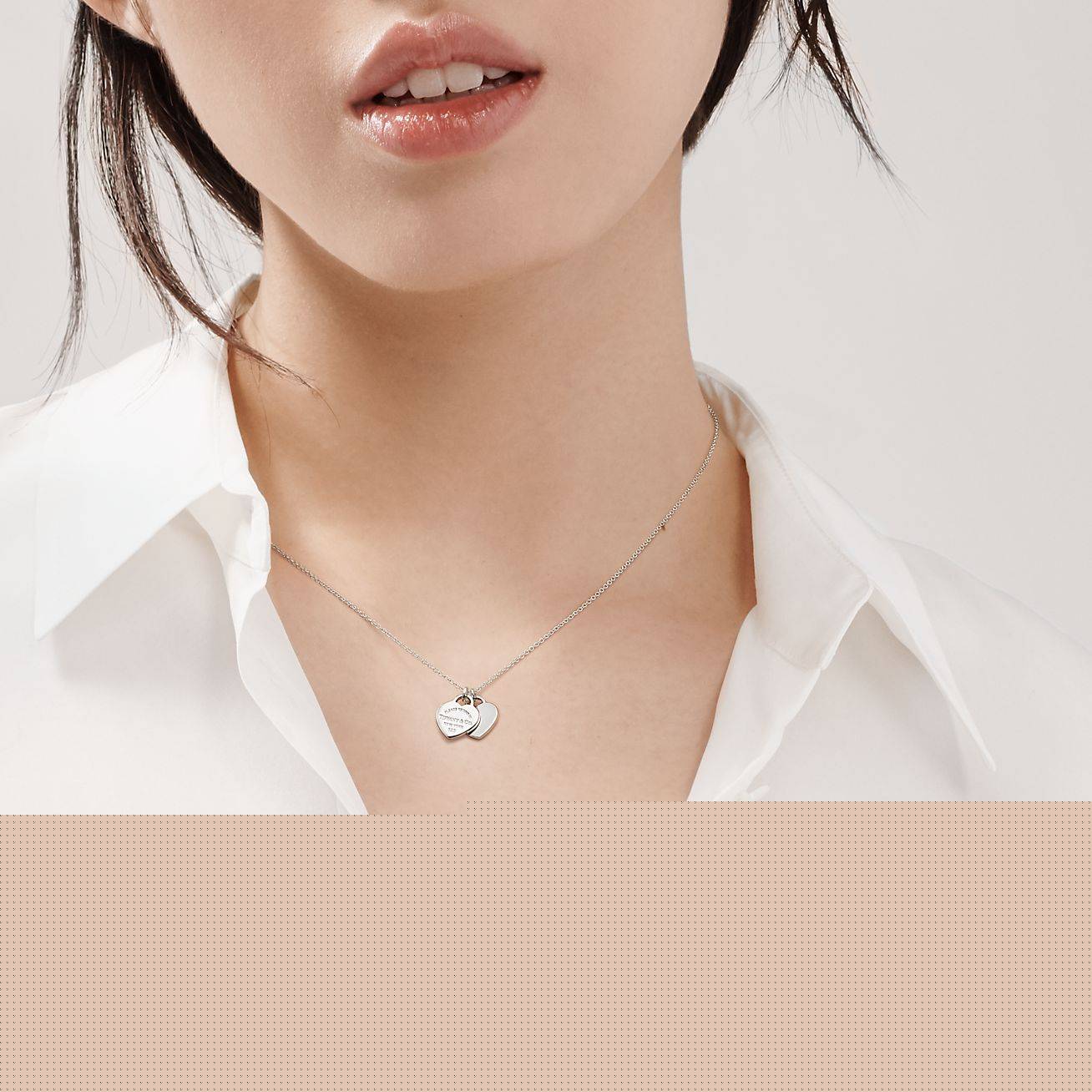 T*f*ny return to T*f*ny® double heart tag pendant in silver, mini
