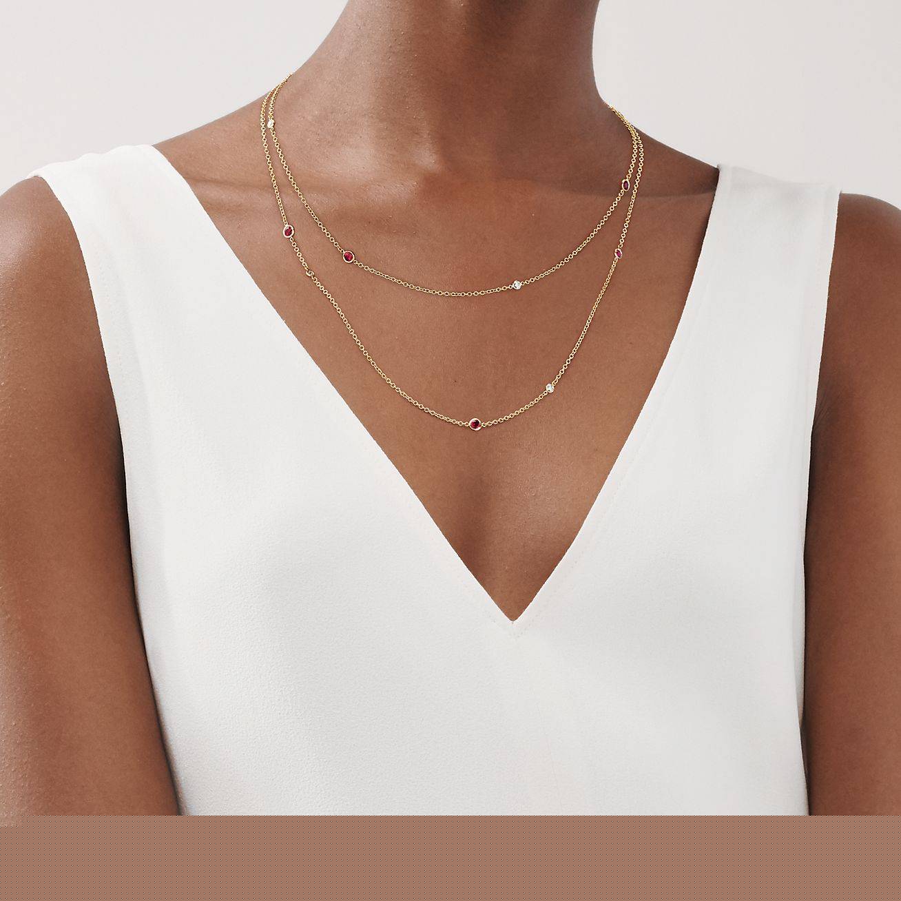 T*f*ny elsa peretti® color by the yard sprinkle necklace in gold with rubies and diamonds