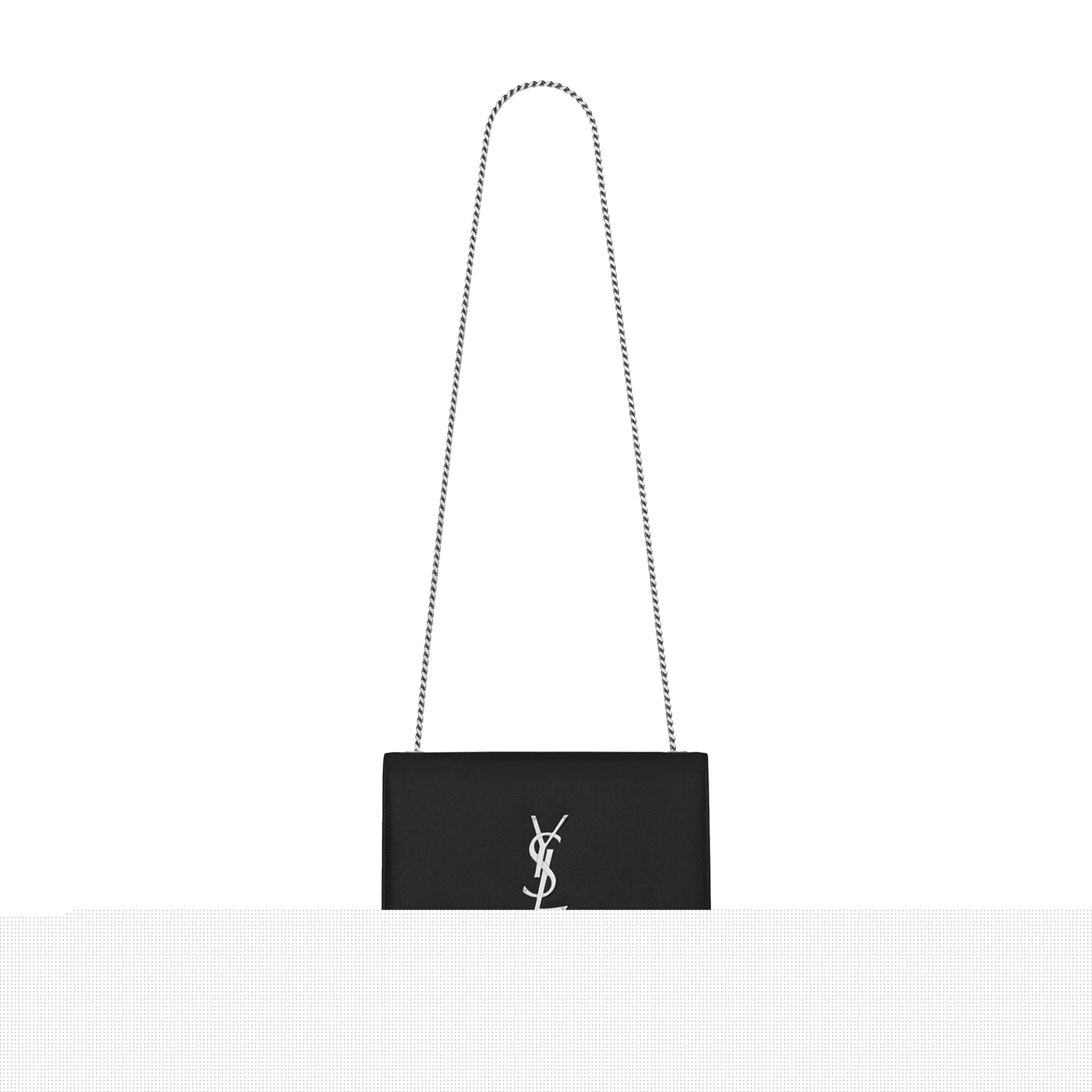 YSL KATE MEDIUM CHAIN BAG IN GRAIN DE POUDRE EMBOSSED LEATHER 364021BOW0N1000 (24*14.5*5.5cm)