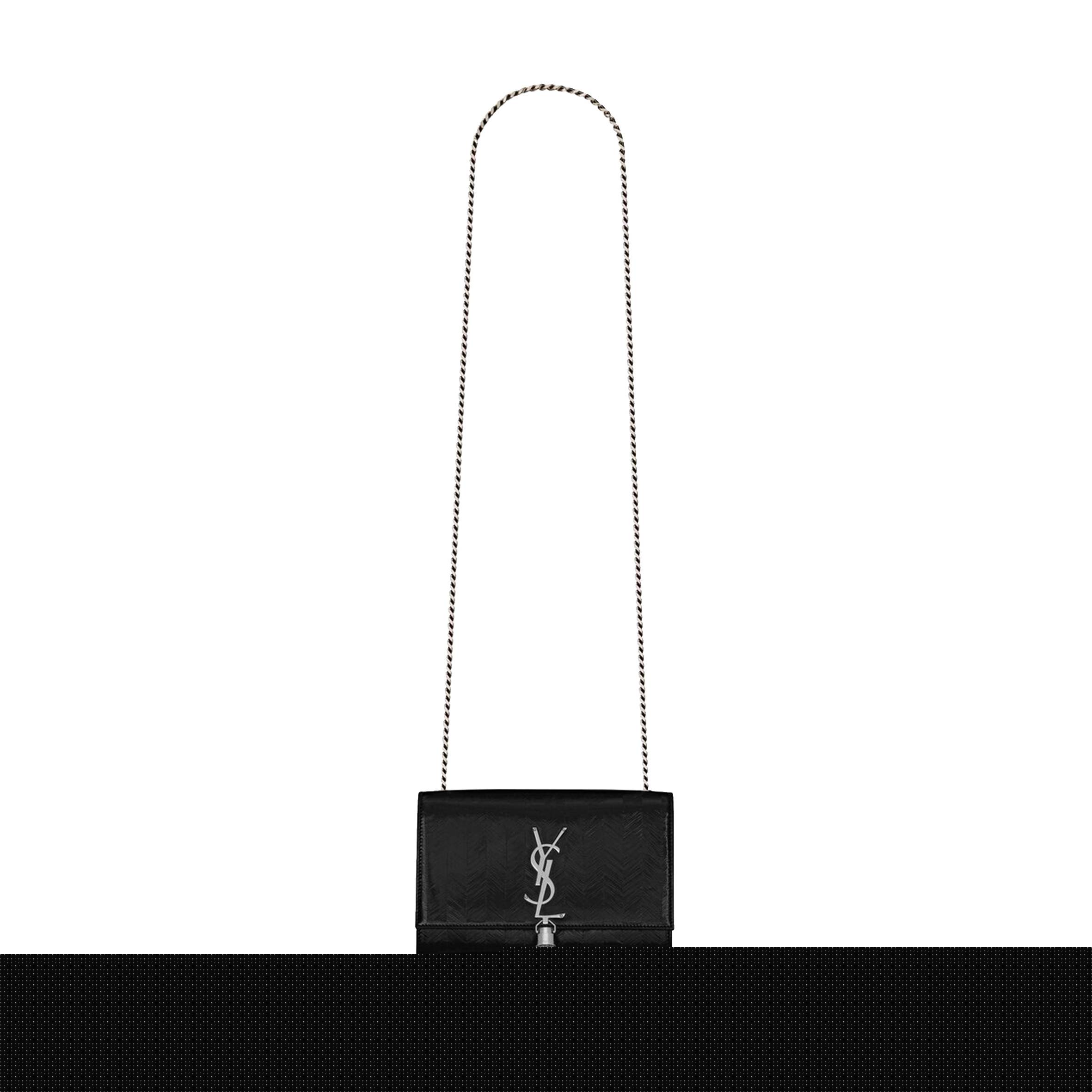 YSL KATE SMALL CHAIN BAG WITH TASSEL IN CHEVRON PATENT LEATHER 474366AAAWI1000 (20*12.5*5cm)