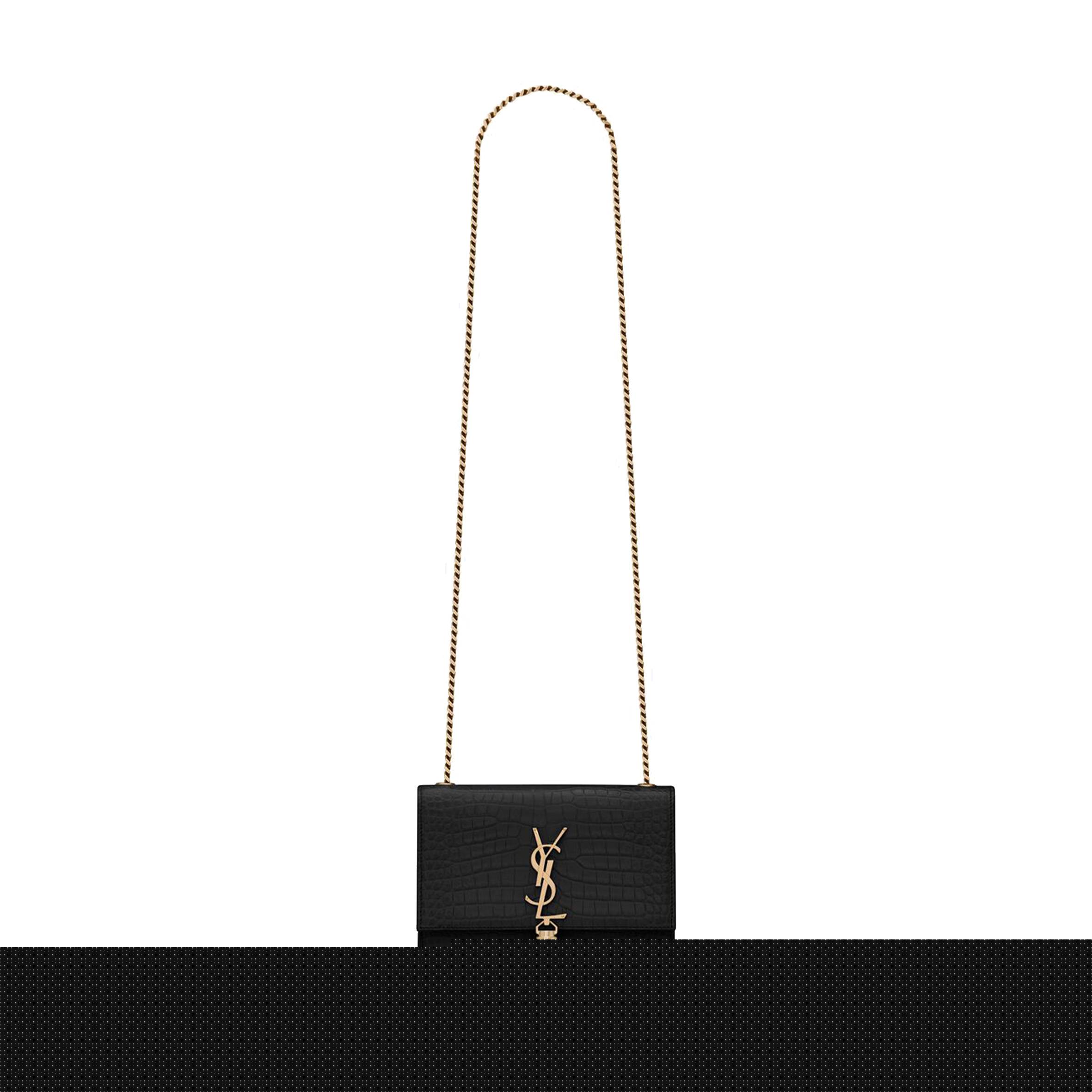 YSL KATE SMALL CHAIN BAG WITH TASSEL IN CROCODILE-EMBOSSED SHINY LEATHER 474366DND0J1000 (20*12.5*5cm)