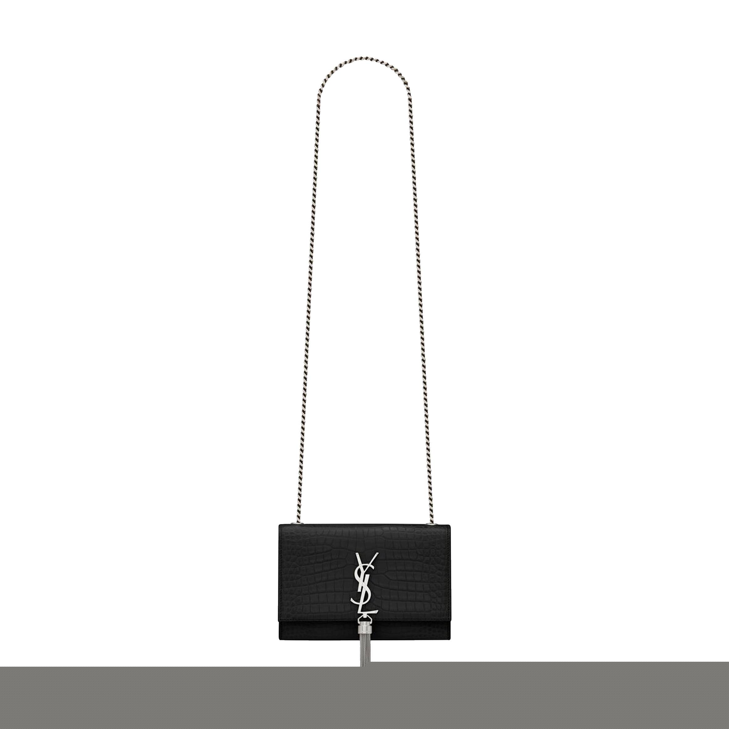 YSL KATE SMALL CHAIN BAG WITH TASSEL IN CROCODILE-EMBOSSED SHINY LEATHER 474366DND0N1000 (20*12.5*5cm)