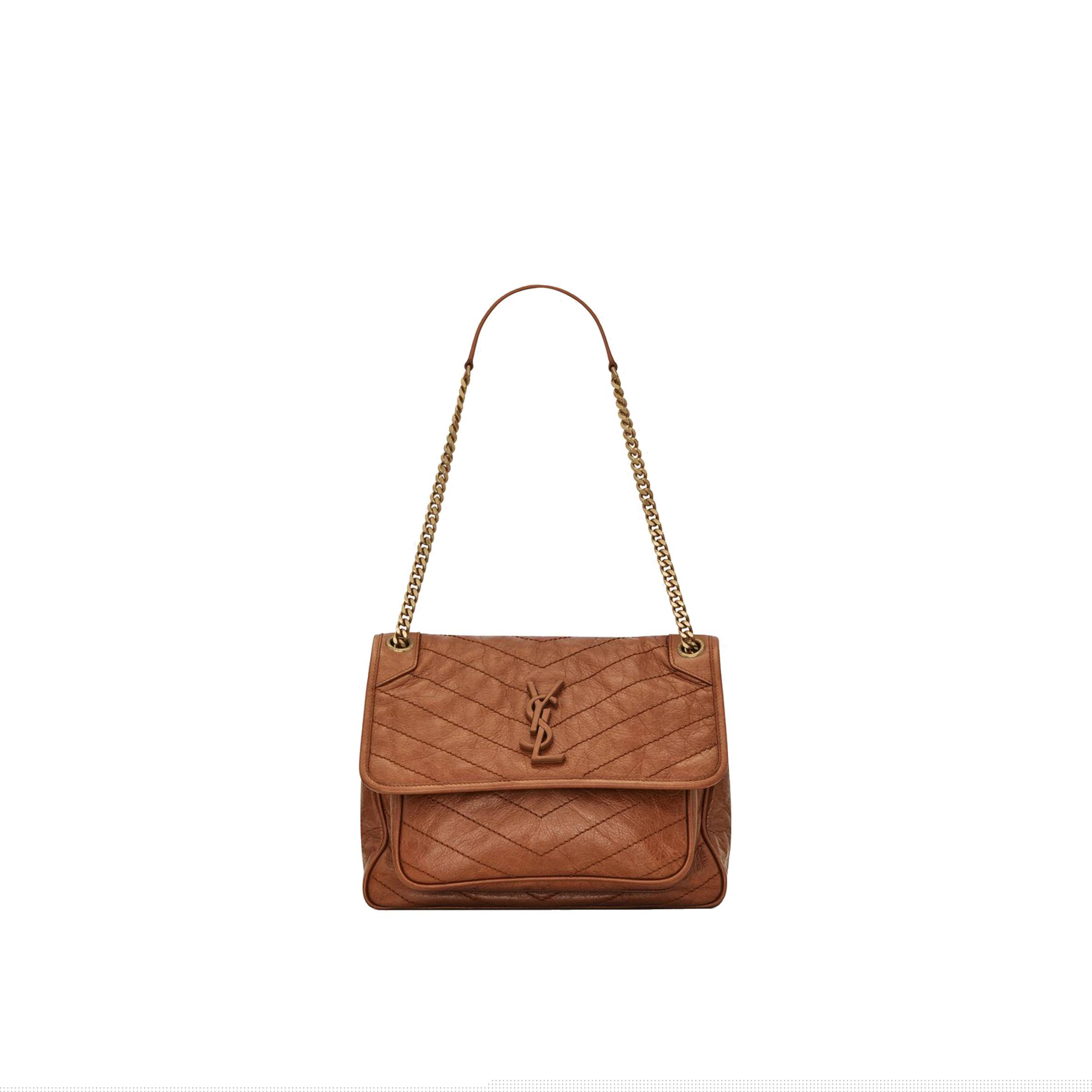YSL NIKI MEDIUM CHAIN BAG IN CRINKLED VINTAGE LEATHER 6331581YG072522 (28*20*8.5cm)