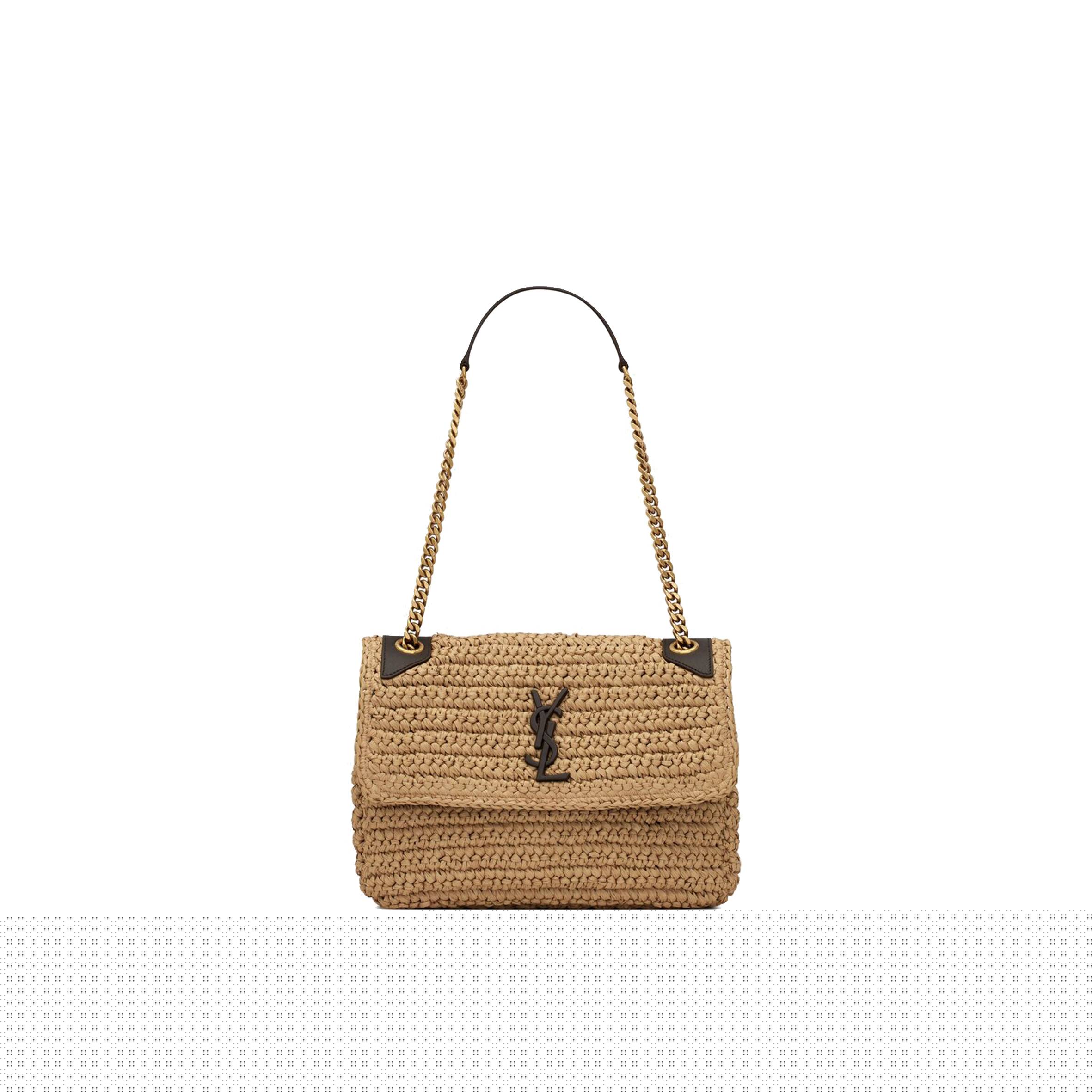 YSL NIKI MEDIUM CHAIN BAG IN RAFFIA AND LEATHER 633187GG66W7069 (28*20*8.5cm)