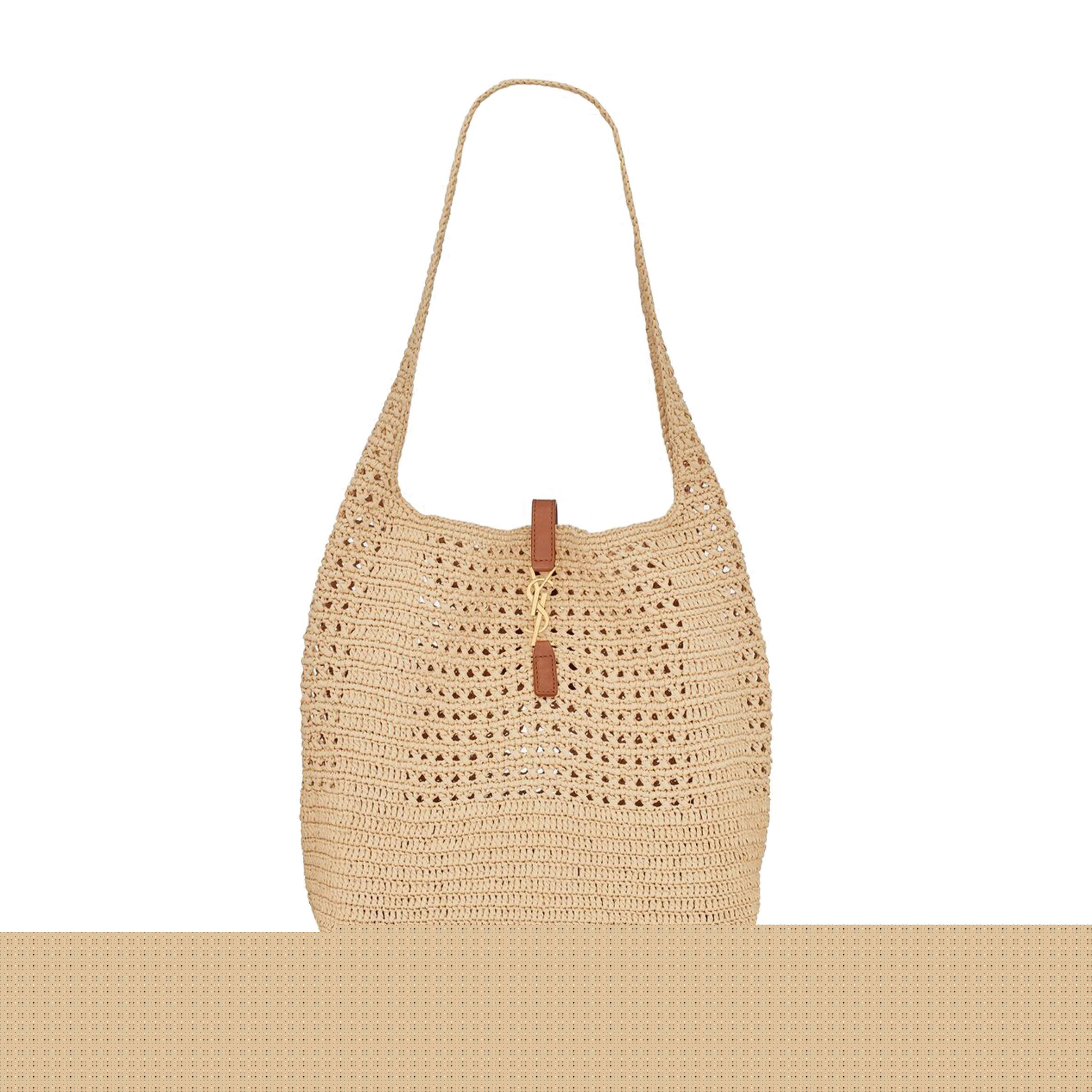 YSL HOBO RAFFIA BAG IN CROCHET AND SMOOTH LEATHER 690941GAAAR2080 (37*30*14cm)