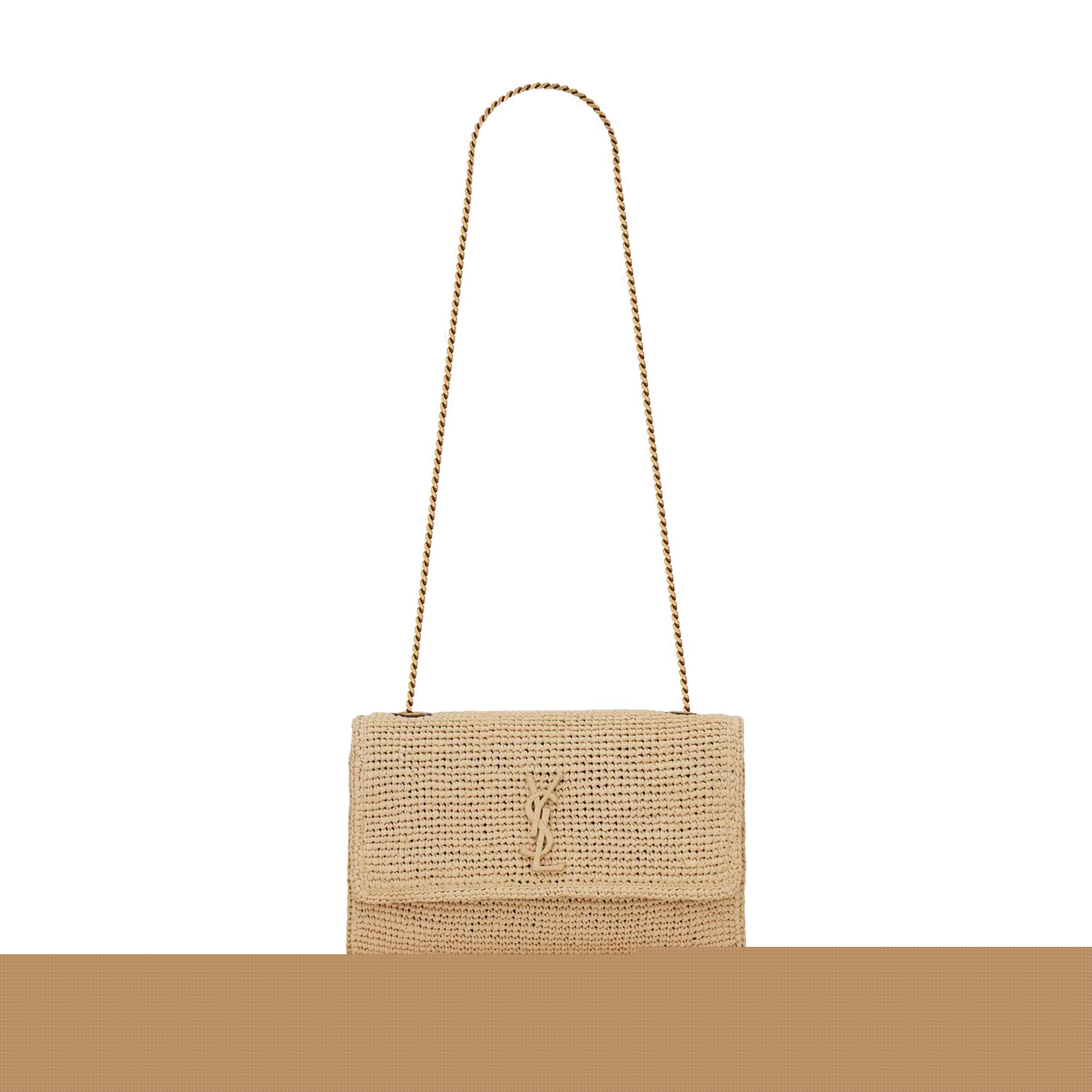 YSL KATE MEDIUM CHAIN BAG IN RAFFIA AND SMOOTH LEATHER 698637GAAA92069 (28.5*20*6cm)