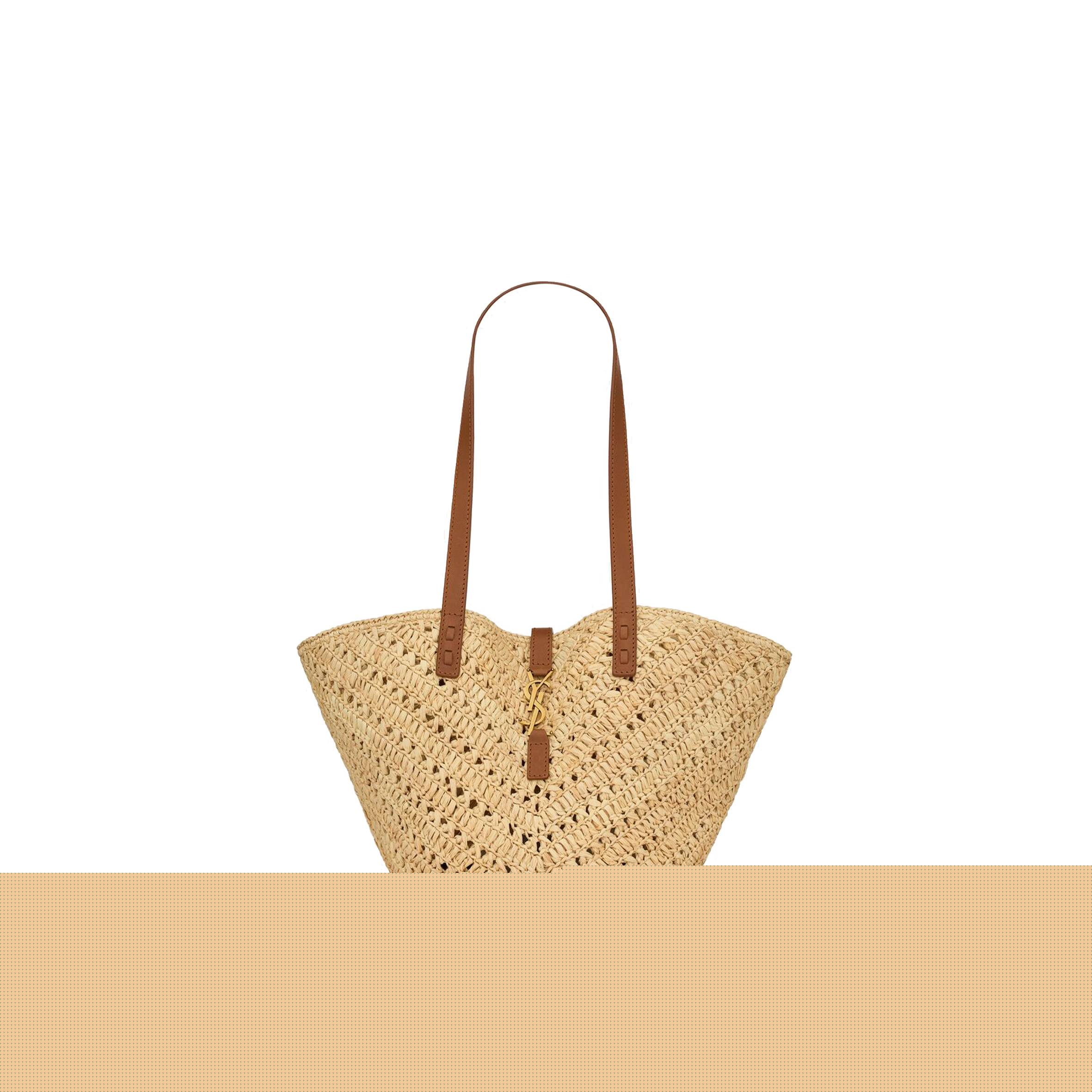 YSL PANIER SMALL IN RAFFIA AND VEGETABLE-TANNED LEATHER 751240GAADJ2080 (38*21*20cm)